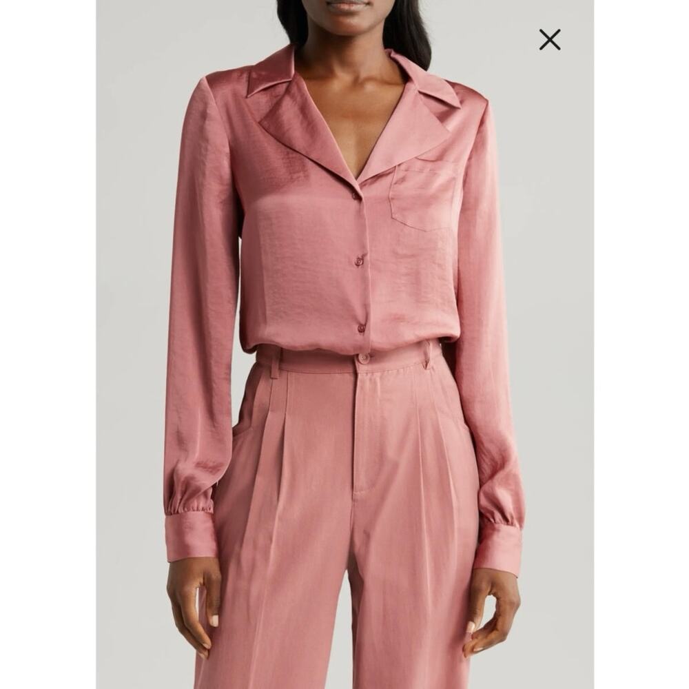 Women’s Paige Capriana Satin Button-Up Shirt in Pink SZ XS